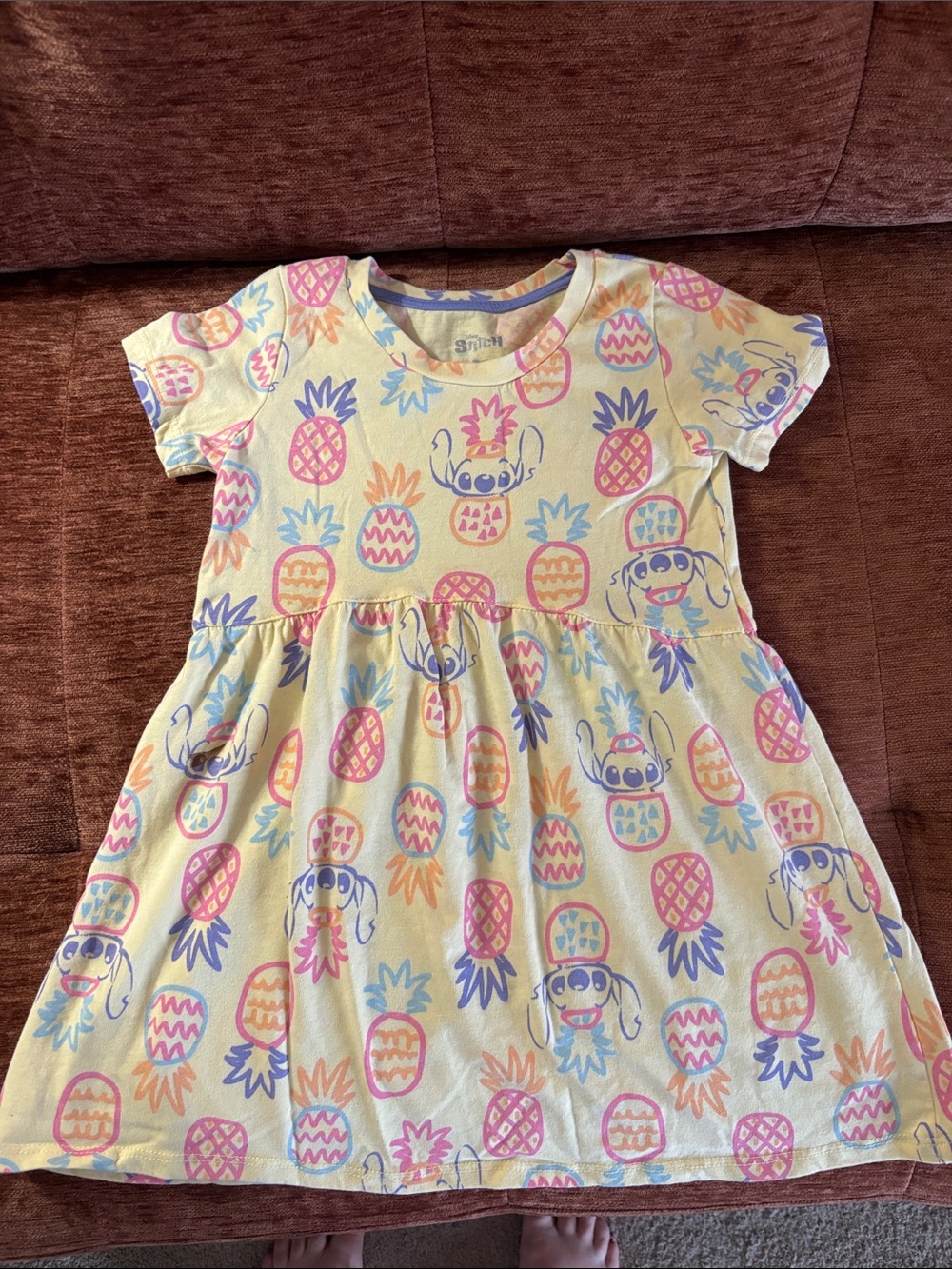 Girls' Yellow Pineapple Print Short Sleeve Dress with STITCH